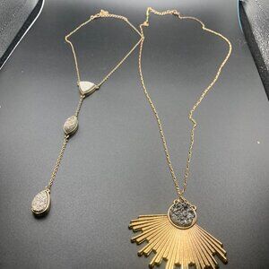 2ct Silver & Grey 3 Stone & Fan Pendant Necklaces